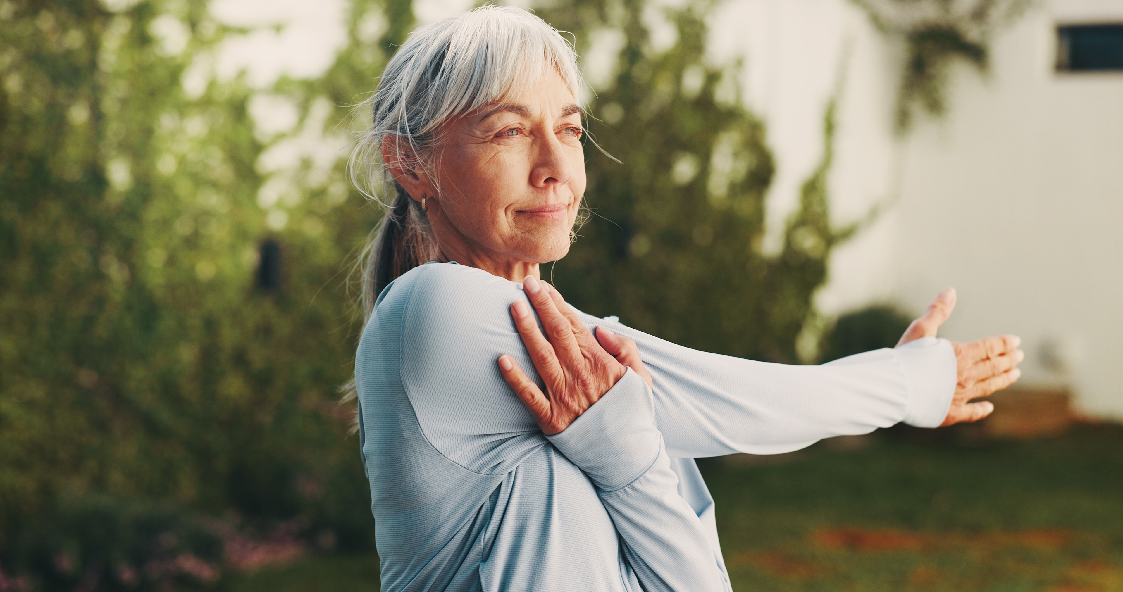 Person stretching outdoors